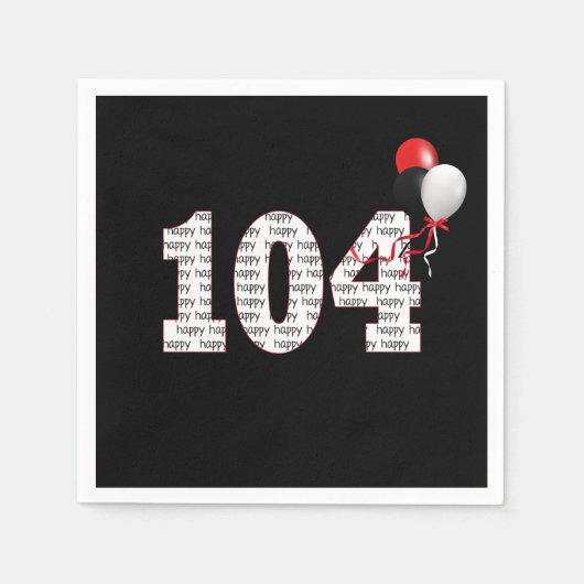 Gelukkige 104e verjaardag op zwarte servetten (Voorkant)