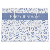 Gelukkige 105e Verjaardag Blauw en Wit Nummerpatro Groot Cadeauzakje (Voorkant)