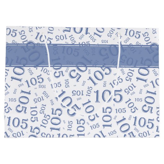 Gelukkige 105e Verjaardag Blauw en Wit Nummerpatro Groot Cadeauzakje (Achterkant)