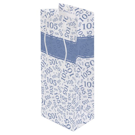 Gelukkige 105e Verjaardag Blauw en Wit Nummerpatro Wijn Cadeautas (Achterkant Gekanteld)