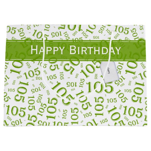 Gelukkige 105e Verjaardag Groen/Wit Nummerpatroon Groot Cadeauzakje (Voorkant)