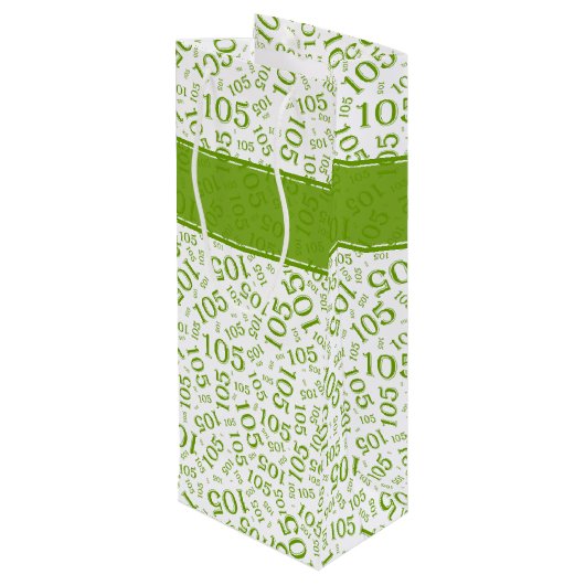 Gelukkige 105e Verjaardag Groen/Wit Nummerpatroon Wijn Cadeautas (Achterkant Gekanteld)
