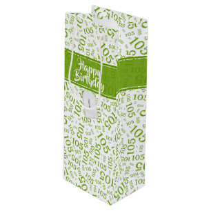 Gelukkige 105e Verjaardag Groen/Wit Nummerpatroon Wijn Cadeautas