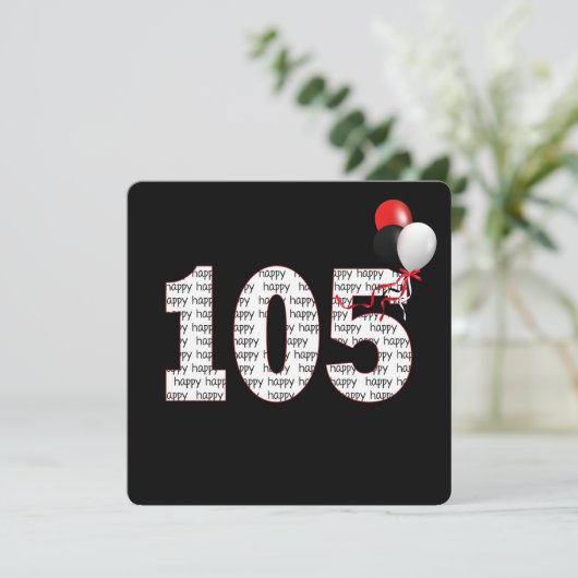 Gelukkige 105e verjaardag op zwarte uitnodiging (Staand voorkant)