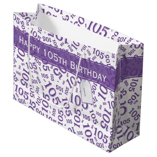 Gelukkige 105e Verjaardag Paarse Willekeurig Numme Groot Cadeauzakje (Voorkant Gekanteld)