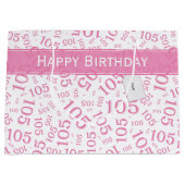 Gelukkige 105e Verjaardag Roze en Wit Nummerpatroo Groot Cadeauzakje (Voorkant)