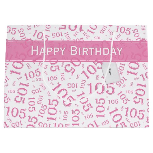 Gelukkige 105e Verjaardag Roze en Wit Nummerpatroo Groot Cadeauzakje (Voorkant)