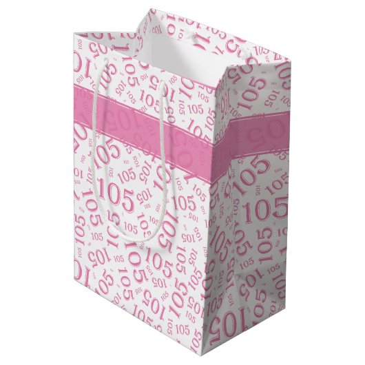 Gelukkige 105e Verjaardag Roze en Wit Nummerpatroo Medium Cadeauzakje (Achterkant Gekanteld)