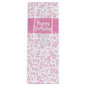 Gelukkige 105e Verjaardag Roze en Wit Nummerpatroo Wijn Cadeautas (Voorkant)