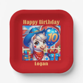 Gelukkige 10-jarige Cowboy Pony Papieren Bordje