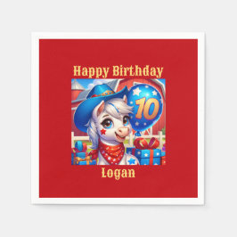 Gelukkige 10-jarige Cowboy Pony Servet