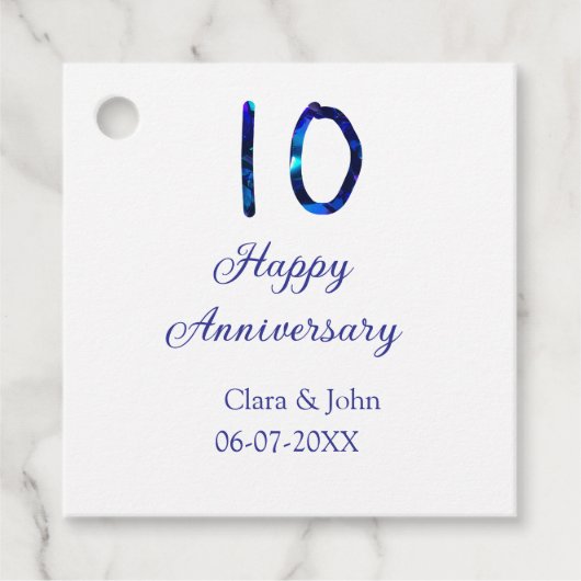 Gelukkige 10e verjaardag blauwe glitter voeg naam  bedankjes labels (Voorkant)