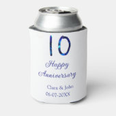 Gelukkige 10e verjaardag blauwe glitter voeg naam  blikjeskoeler (Blikje Achterkant)