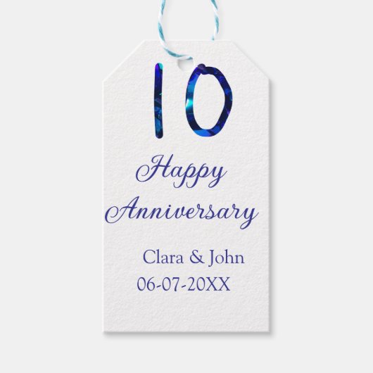 Gelukkige 10e verjaardag blauwe glitter voeg naam  cadeaulabel (Voorkant)