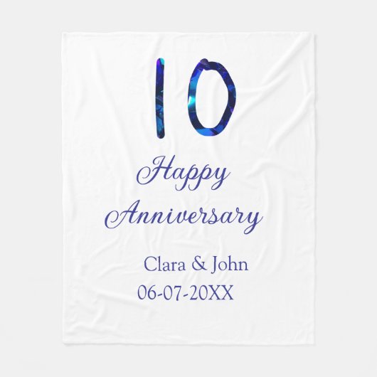 Gelukkige 10e verjaardag blauwe glitter voeg naam  fleece deken (Voorkant)