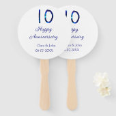 Gelukkige 10e verjaardag blauwe glitter voeg naam  handwaaier (Voorkant en achterkant)