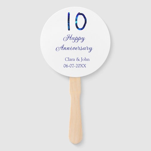 Gelukkige 10e verjaardag blauwe glitter voeg naam  handwaaier (Voorkant)