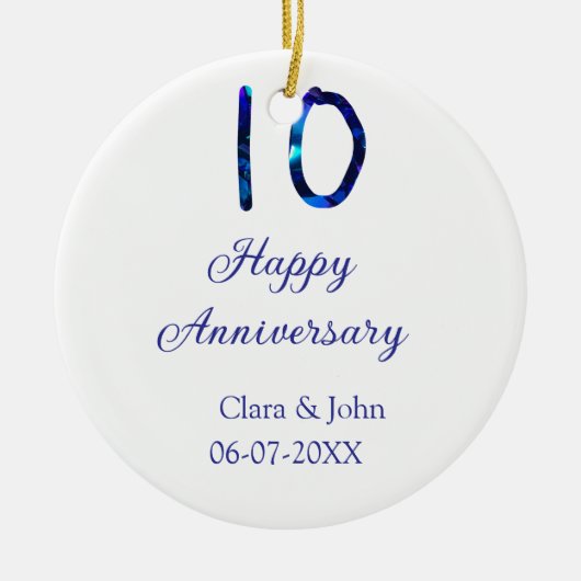 Gelukkige 10e verjaardag blauwe glitter voeg naam  keramisch ornament (Voorkant)