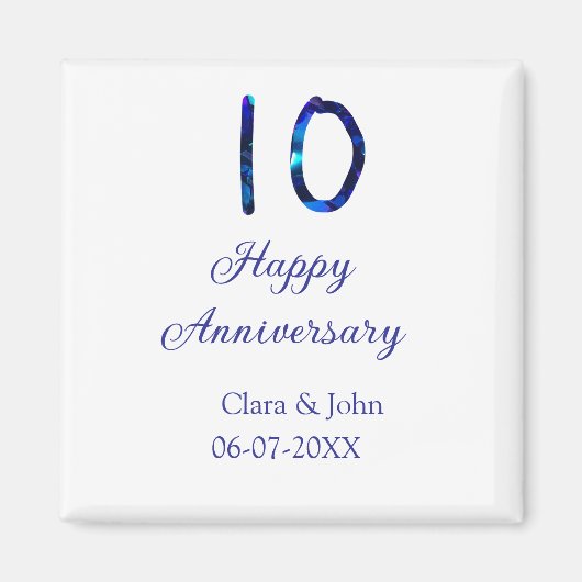 Gelukkige 10e verjaardag blauwe glitter voeg naam magneet (Voorkant)