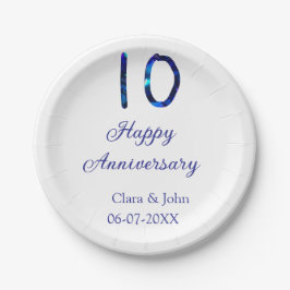 Gelukkige 10e verjaardag blauwe glitter voeg naam  papieren bordje