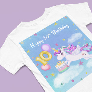 Gelukkige 10e Verjaardag Eenhoorn met Verjaardagst T-shirt