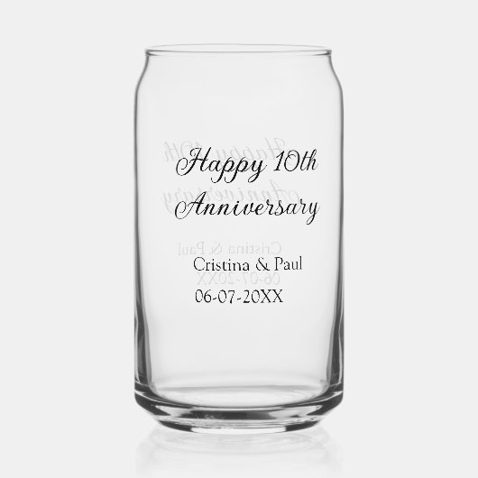 Gelukkige 10e verjaardag eenvoudige minimale bruil blikvorm glas (Voorkant)