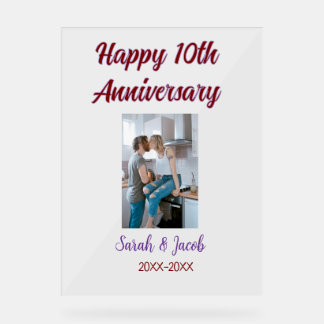 Gelukkige 10e verjaardag foto bruiloft paar naam d acryl bord