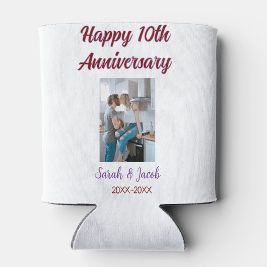 Gelukkige 10e verjaardag foto bruiloft paar naam d blikjeskoeler (Achterkant)
