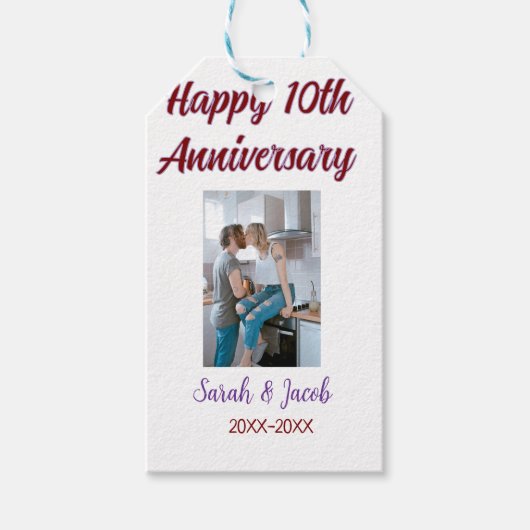 Gelukkige 10e verjaardag foto bruiloft paar naam d cadeaulabel (Voorkant)