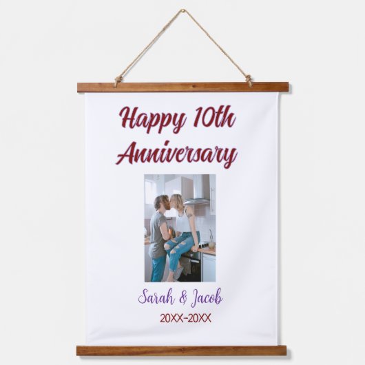 Gelukkige 10e verjaardag foto bruiloft paar naam d hangend wandkleed (Voorkant)