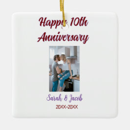 Gelukkige 10e verjaardag foto bruiloft paar naam d keramisch ornament