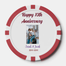 Gelukkige 10e verjaardag foto bruiloft paar naam d poker chips