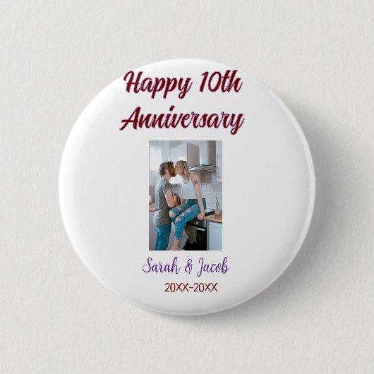 Gelukkige 10e verjaardag foto bruiloft paar naam d ronde button 5,7 cm (Voorkant)