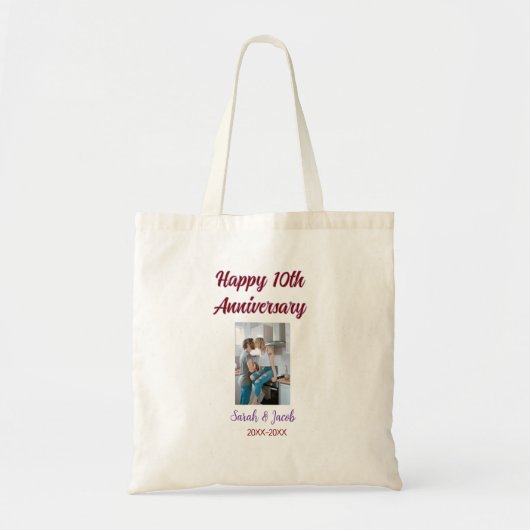 Gelukkige 10e verjaardag foto bruiloft paar naam d tote bag (Voorkant)