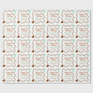 Gelukkige 10e verjaardag groene pastel bruine rand cadeaupapier