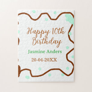 Gelukkige 10e verjaardag groene pastel bruine rand legpuzzel