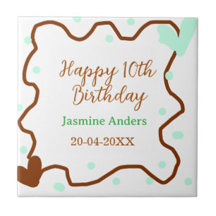 Gelukkige 10e verjaardag groene pastel bruine rand tegeltje