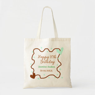 Gelukkige 10e verjaardag groene pastel bruine rand tote bag
