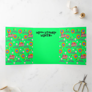 Gelukkige 10e verjaardag Kaart, #10 Groen Drieluik Kaart