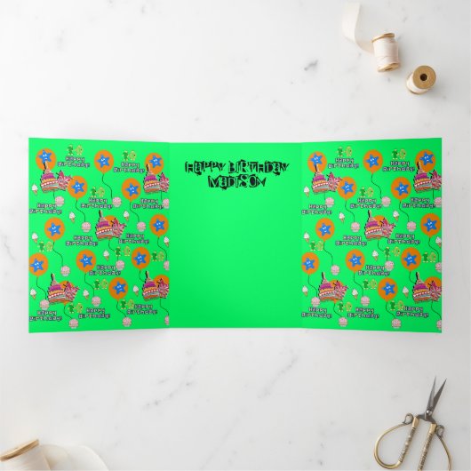 Gelukkige 10e verjaardag Kaart, #10 Groen Drieluik Kaart (Binnen)