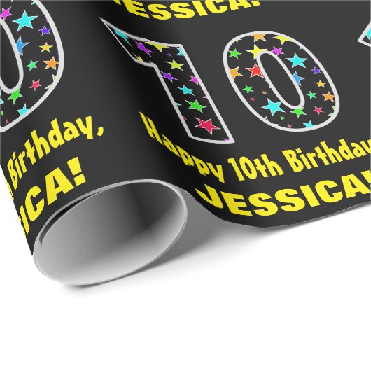 Gelukkige 10e verjaardag, Leuk Kleurrijk Sterren P Cadeaupapier (Rol Hoek)