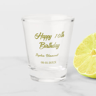 Gelukkige 10e verjaardag naam datum gouden eenvoud shot glas