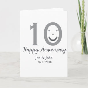 Gelukkige 10e verjaardag naam datum grijs vet emoj kaart