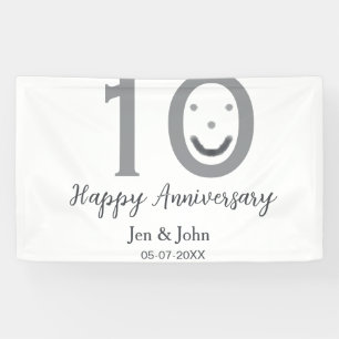Gelukkige 10e verjaardag naam datum grijs vet emoj spandoek
