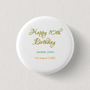 gelukkige 10e verjaardag oranje groene naam datum ronde button 3,2 cm