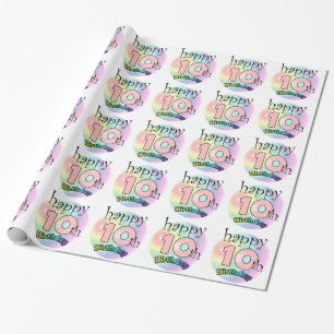 Gelukkige 10e verjaardag (roze) cadeaupapier