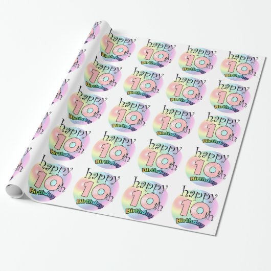 Gelukkige 10e verjaardag (roze) cadeaupapier (Uitgerold)