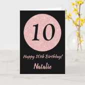Gelukkige 10e verjaardag Zwart en Roos Roze Goud Kaart (Gele Bloem)