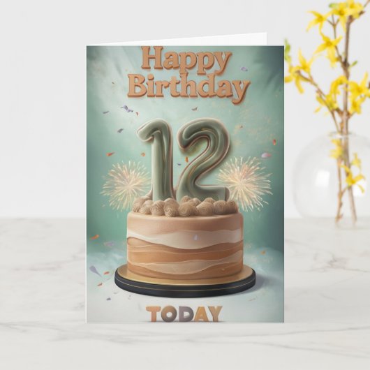 Gelukkige 12e Verjaardag Kaart (Gele Bloem)
