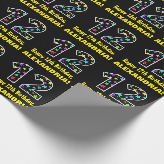 Gelukkige 12e verjaardag, Leuk Kleurrijk Sterren P Cadeaupapier (Hoek)